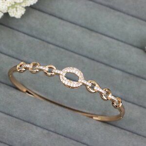 Rose Gold Bangle with Diamond-Accented Oval Chain Link Design, XPBL0590